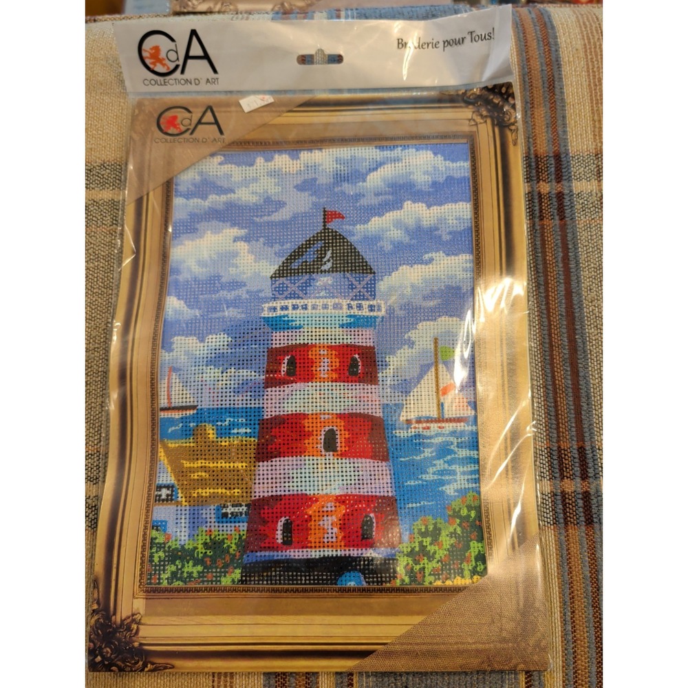 New NOS COLLECTION D'ART Needlepoint LIGHTHOUSE 7" X 10"